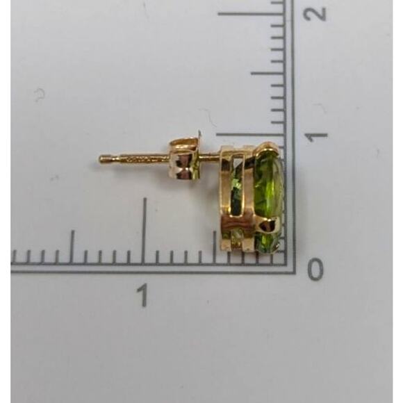 Mexico 14K Yellow Gold Peridot Stud Earrings – Oval Cut Gemstones, 1.27g - Picture 4 of 6